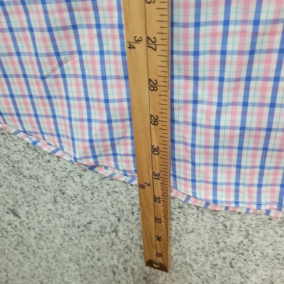 Mason James XXL Mens Pink Blue Plaid Stretch Short Sleeve Button Up Shirt - Picture 6 of 9